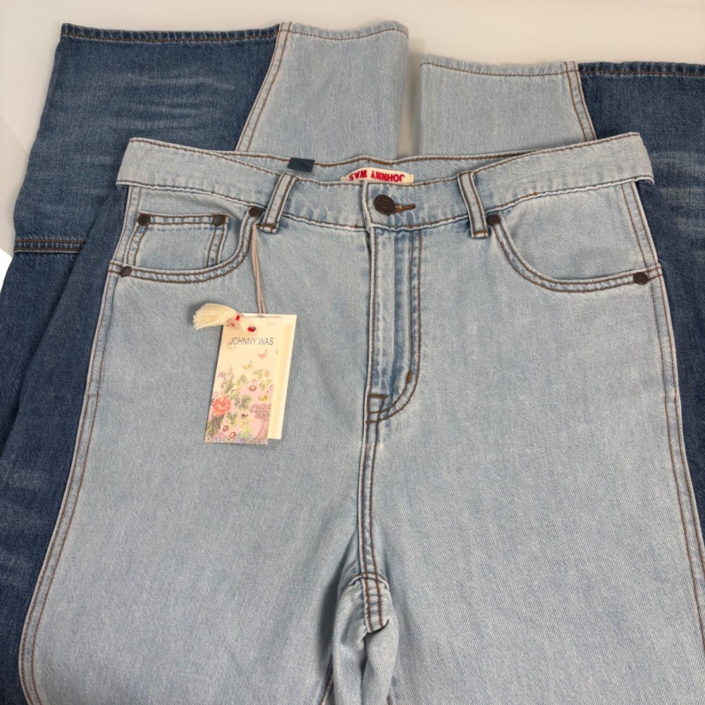 Johnny Was Womens 28(ACT 31) Blue The Pieced Flare Jean NEW High Rise Colorblock